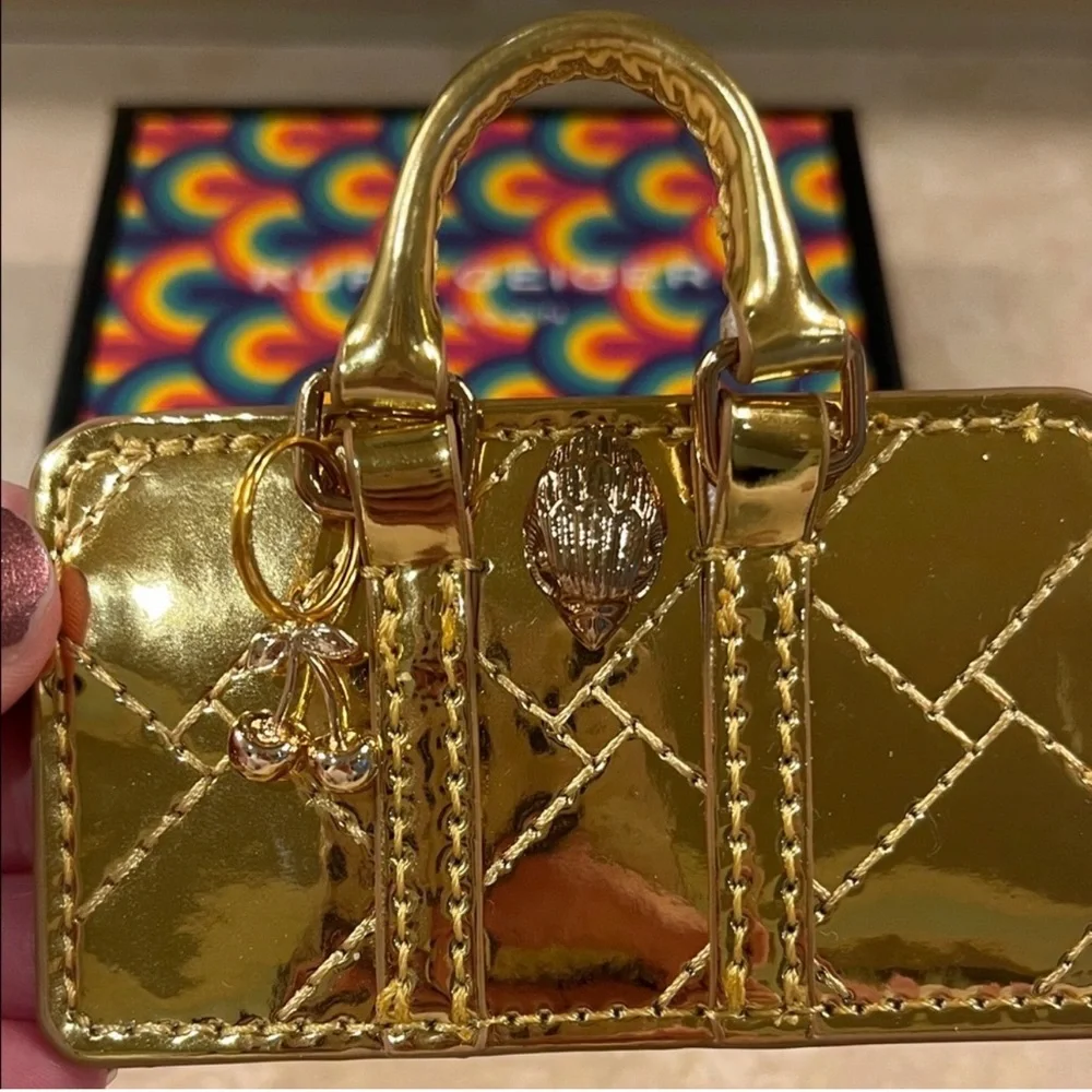 Kurt Geiger NIB Gold Mini Bag Keychain Bag Charm - Picture 2 of 4